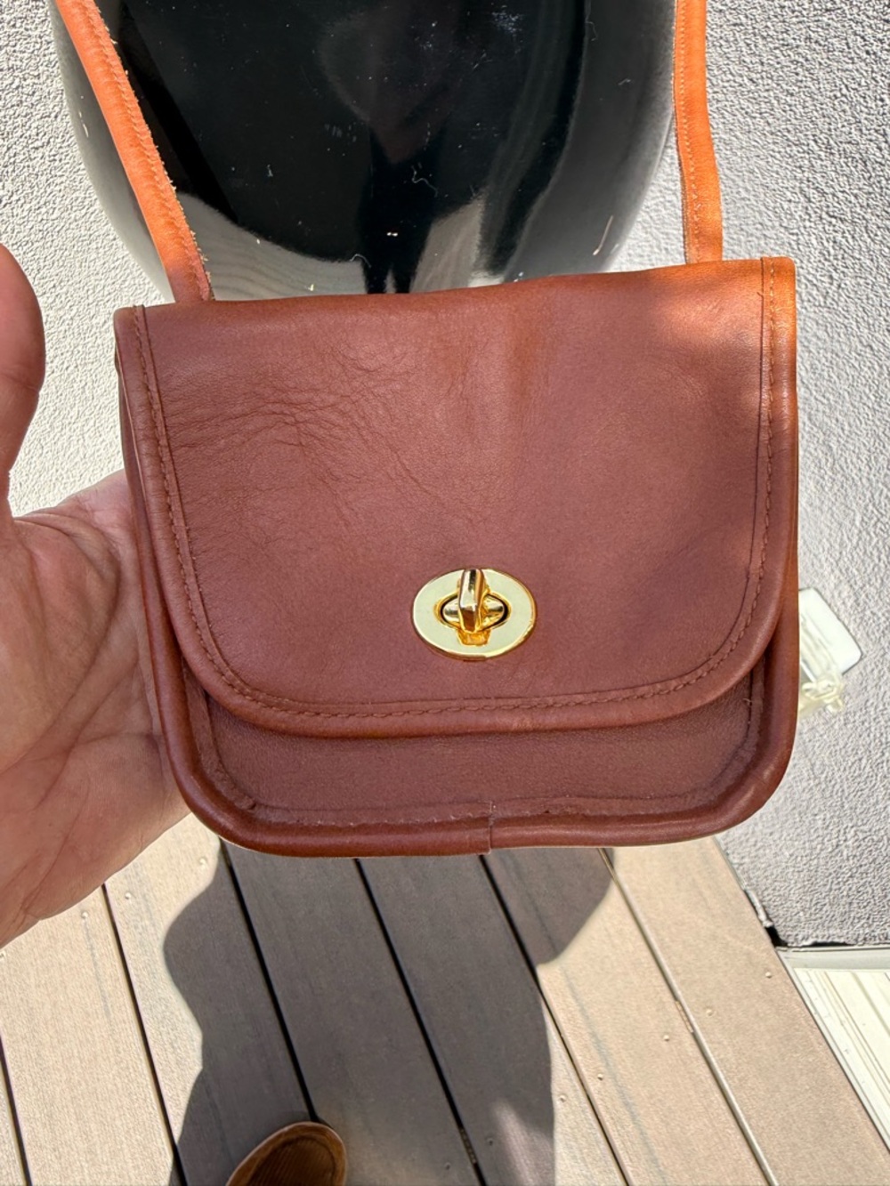 Vintage Dillard’s Mini Leather Crossbody Bag | Brown Turnlock Flap | 6x5”